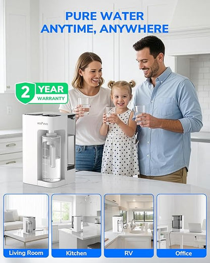 Ecoviva Mate 3 Countertop Reverse Osmosis Water Filter, 8-Stage RO Water Filtration System with 44oz Water Pitcher Smart Auto-Filling, 3:1 Pure to Drain, NSF Certified Tabletop Purifier, White