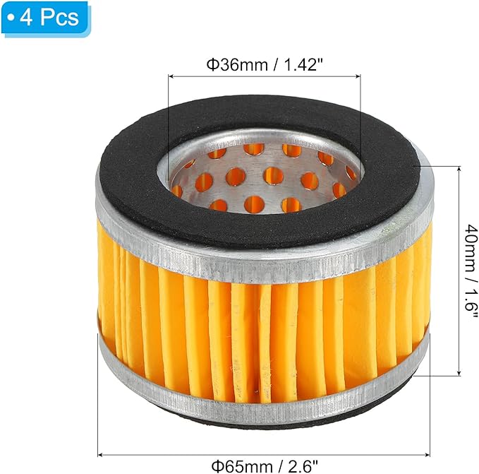 PATIKIL 2.6 x 1.6 Inch Air Compressor Intake Paper Filter 4 Pack Piston Type Air Filter Elements Replacement for Blowers Generators Filter Particles to Reduce Noise, Yellow