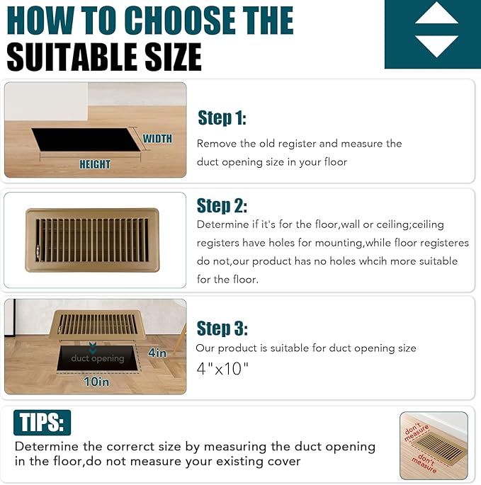VOISEN Floor Register 4x10, 6 Pack Brown Floor Vent Covers, Heavy Duty Steel Walkable Floor Vents,Vent Covers for Home Floor