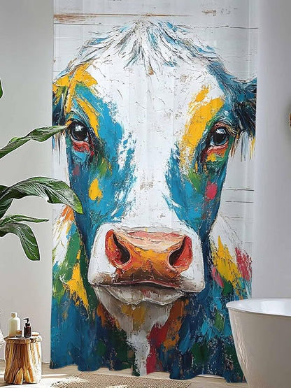 Sheer Curtains 96 Inches Long, Rustic Cow Semi Sheer Curtains Light Filtering Window Treatment, Vintage Colorful Animals Art Wooden Grain Privacy Voile Drapes for Living Room Bedroom 52x96 Inch