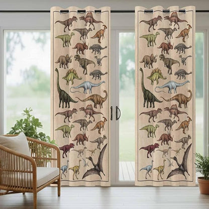 Vintage Outdoor Curtains for Patio Dinosaurs Biographies Retro Waterproof Outside Curtains with Grommet Top Weatherproof Curtain for Cabana Pergola Gazebo, 1 Panel, 54" W x 108" L