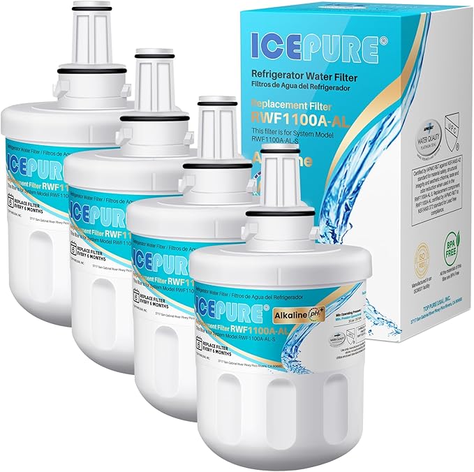 ICEPURE Alkaline DA29-00003G Refrigerator Water Filter Replacement for Samsung DA29-00003A, DA29-00003B, Aqua-Pure Plus, HAFCU1, FMS-1 WSS-1 WF289 RFG237AARS RS22HDHPNSR RSG257AARS, Enhances PH, 4Pack
