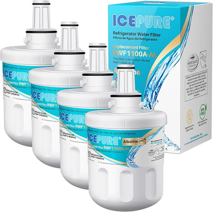 ICEPURE Alkaline DA29-00003G Refrigerator Water Filter Replacement for Samsung DA29-00003A, DA29-00003B, Aqua-Pure Plus, HAFCU1, FMS-1 WSS-1 WF289 RFG237AARS RS22HDHPNSR RSG257AARS, Enhances PH, 4Pack