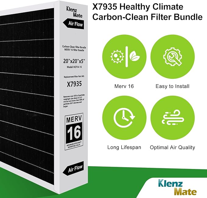Upgraded 4 - Pack X7935 20x20x5 MERV 16 Air Filter Bundle,Carbon Clean Healthy Climate,Replacement Filter Media for HCC14-23 Lennox & Honeywell FC100A1011/FC200E1011 (4 - Pack)