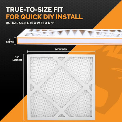 Tiger Tough 16x16x1 Air Filter MERV 8 MPR 600-800, High-Performance Pleated HVAC AC Furnace Filter Replacement for Home, 6-Pack