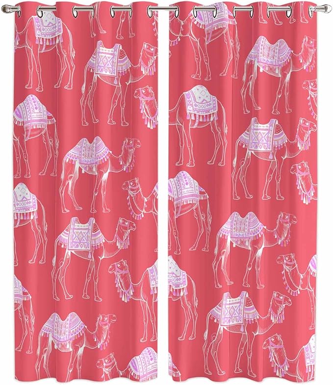 2 Panel Kitchen Cafe Curtains, Desert Camel Sunlight Filtering Nature Air Through, Home Decor Window Covering Tier Curtains for Living Room 104W x 90L inch Summer Sand Camel Animal Vintage Pink