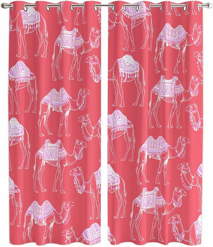 2 Panel Kitchen Cafe Curtains, Desert Camel Sunlight Filtering Nature Air Through, Home Decor Window Covering Tier Curtains for Living Room 104W x 90L inch Summer Sand Camel Animal Vintage Pink