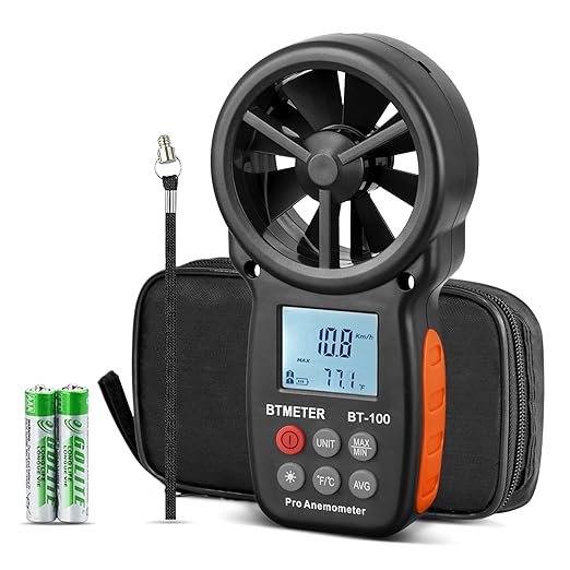 BTMETER BT-100 Handheld Anemometer, Digital Wind Speed CFM Meter Gauge Air Flow Velocity Tester for HVAC Shooting Drone, Wind Chill, 14℉-113℉ Wind Temperature