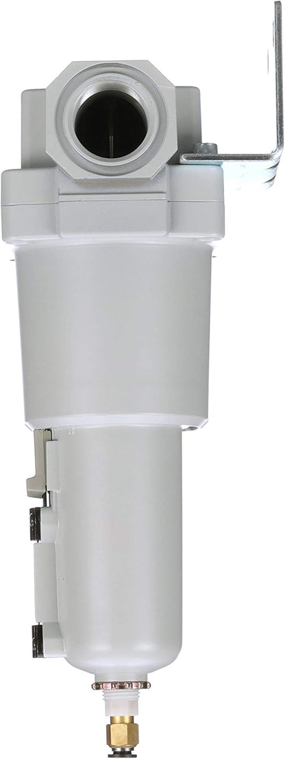 PneumaticPlus SAF600-N10BD-MEP Compressed Air Particulate Filter 1" NPT, 10 Micron - Metal Bowl w/Auto Drain, Bracket