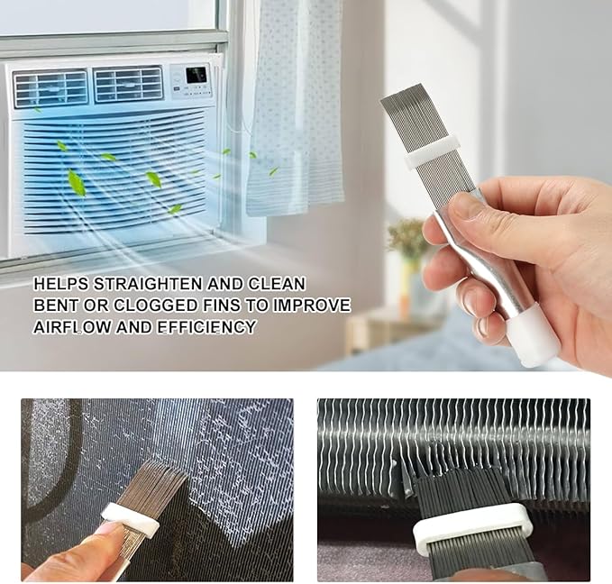 LANMU Air Conditioner Evaporator Coil Cleaning Brush AC Condenser Coil Fin Comb Straightener HVAC Cleaner Brush (1 Fin Comb + 1 Dual-Sided Evaporator Coil Cleaner Brush)