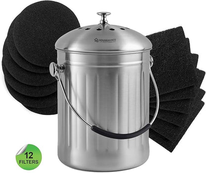 12 Pieces Counter Top Activated Carbon Compost Bin Filters - Extra Thick Indoor Pail Replacement Charcoal Caddy Filters Refill, 0.4" Thickness