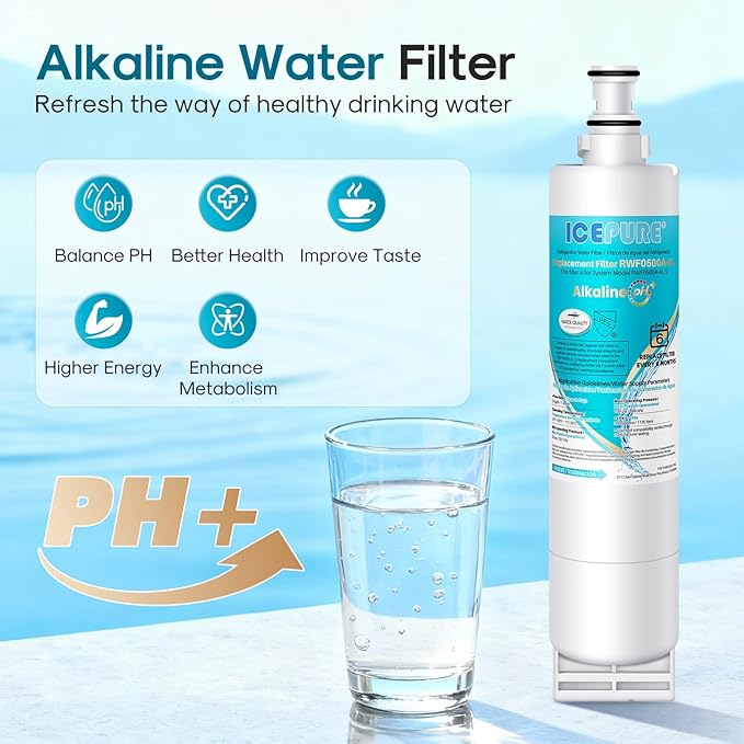ICEPURE Alkaline 4396508 Refrigerator Water Filter Replacement for EDR5RXD1, EveryDrop Filter 5, Whirlpool 4396510, 4392857, 4396547, 9085, NL300, LC400V, PNL240V, WF-NLC240V WF285, Enhances PH, 2PACK