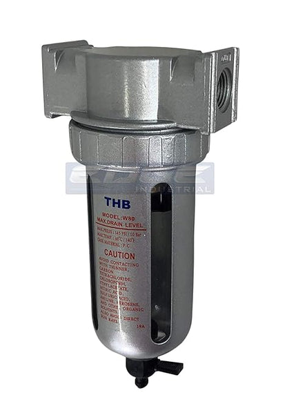 MID FLOW PARTICULATE FILTER/WATER TRAP FOR AIR COMPRESSOR COMPRESSED AIR LINES, 5u WITH POLY BOWL AND METAL BOWL GUARD (1/4" NPT)