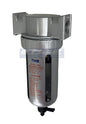 MID FLOW PARTICULATE FILTER/WATER TRAP FOR AIR COMPRESSOR COMPRESSED AIR LINES, 5u WITH POLY BOWL AND METAL BOWL GUARD (1/4" NPT)
