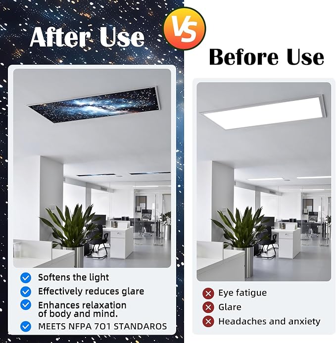 Fluorescent Light Covers - Classroom Covers for Ceiling Lights, 1 PCS 4 x 2 Feet Magnetic Light Filters, Classroom, Office Decor (Galaxy)