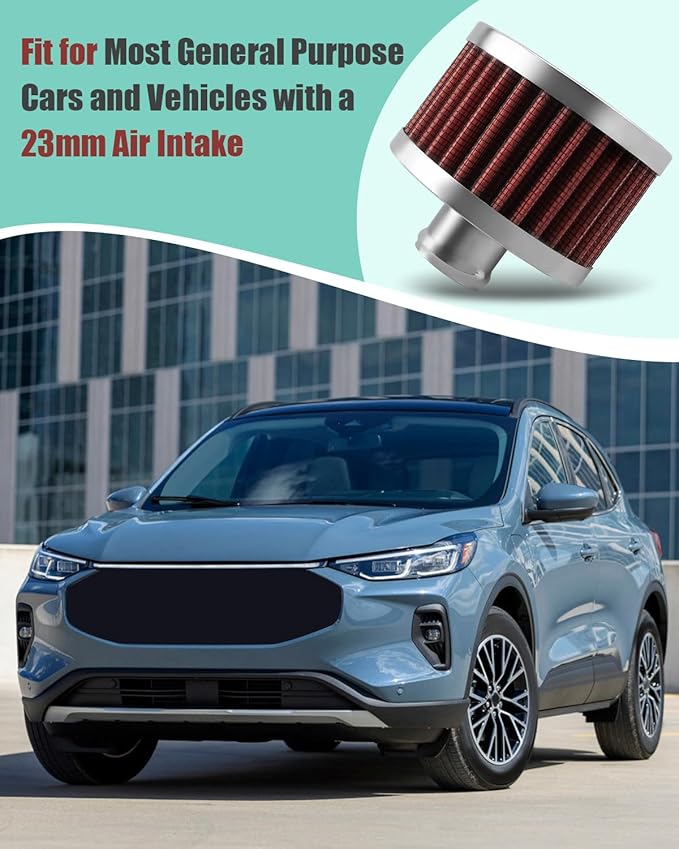 2PCS Car Air Filter Fit for Vehicles with 23mm Air Intake, High Flow Vent Valve Cover Breather Filter (Red)