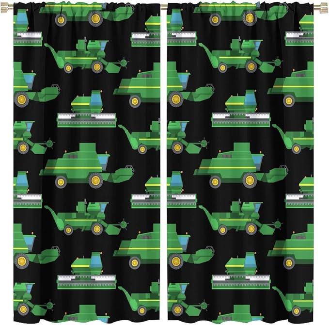 Kids Agriculture Machine Window Curtains, Farm Equipment Tractors Transport Combines Rod Pocket Decorative Windows Curtain for Boys Children Teens Room Decor 84x84in (30% Blackout)