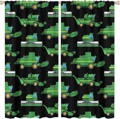 Kids Agriculture Machine Window Curtains, Farm Equipment Tractors Transport Combines Rod Pocket Decorative Windows Curtain for Boys Children Teens Room Decor 84x84in (30% Blackout)