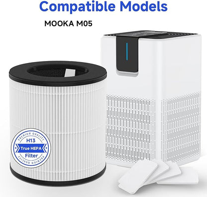 M05 Replacement Filter Compatible with MOOKA M05 Air Purifier, H13 True HEPA Filter, 3-Stage Filtration System, 2 Pack (with Extra 8-Pieces Aroma Pad)