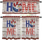 4th of July Kitchen Curtains Set 3 Piece for Windows,Rod Pocket Valance and Tier Set 36 Inch Length,Stars Striped Farmhouse American Flag Wood Grain Light Filtering Cafe Curtains for Living Room