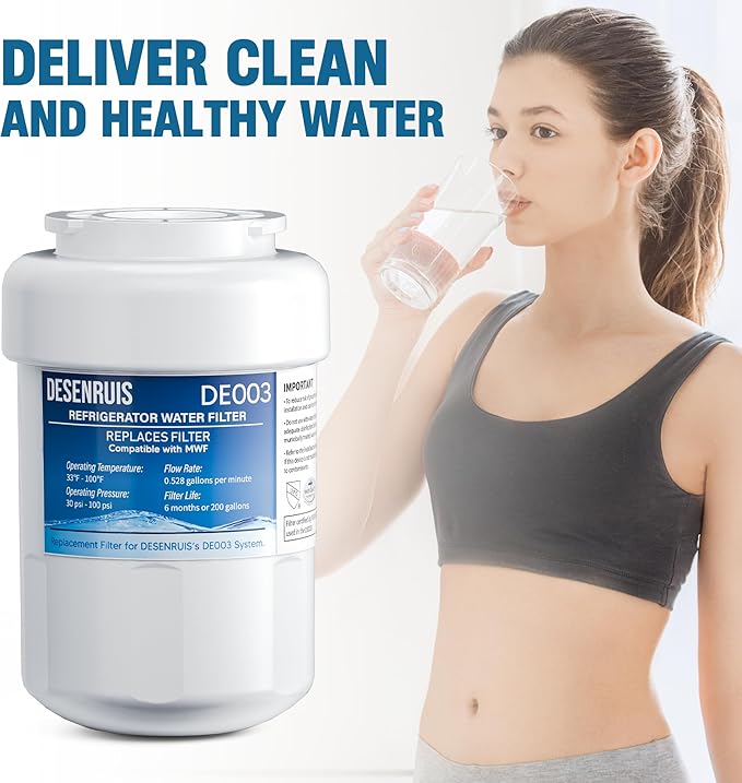 Water Filter Replacement Compatible with GE MWF, SmartWater MWFP, MWFA, GWF, HDX FMG-1, WFC1201, RWF1060, 197D6321P006, Kenmore 9991, Pack of 4, By DESENRUIS