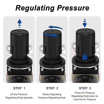 AIRZOE 1/4"NPT Air Filter Regulator Combo Piggyback,5 Micron Brass Element, Manual Drain,Air Pressure Regulator AW2000-02,0-150 psi Gauge