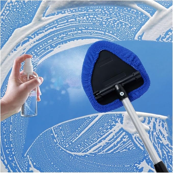 Compatible for Window Scraping Mist Eliminator Microfiber Car Cleaner Telescopic Windshield Cleaning Tools Auto Accessories(Blue)