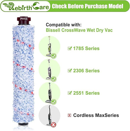 2 Pack 1868 Multi-Surface Brush Roll + 2 Pack 1866 Vacuum Filter, Replacement Parts Compatible with Bissell CrossWave 1785A 2306A 3888A Vacuum Cleaner, Compare to Part 1608683 160-8683 1608684