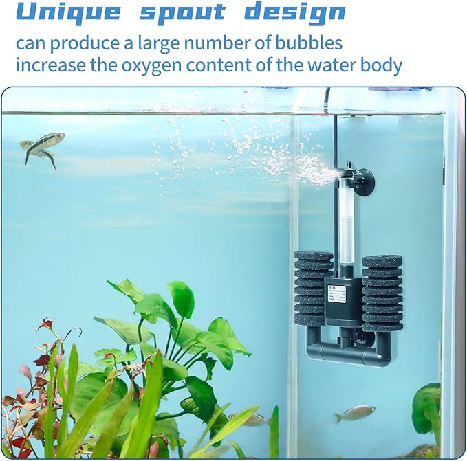Aquarium Sponge Filter 5-20 Gallon Fish Tank Filter, Electric Power Double Sponge Filter, Quiet Small Low Flow Foam Filter for Fish Tank Betta Shrimp, Intake Dual Sponge Filter Kit w/Pump