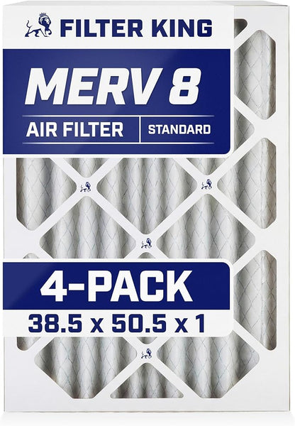 Filter King 38.5x50.5x1 Air Filter | 4-PACK | MERV 8 HVAC Pleated A/C Furnace Filters | MADE IN USA | Actual Size: 38.5 x 50.5 x .75"