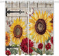 Red Yellow Sunflowers Living Room Curtains 96 Inch Length, Window Curtains Tab Top, Retro Rustic Barn Doors Butterfly Brown Light Filtering Window Treatments Drapes 52"x96" 2 Panel
