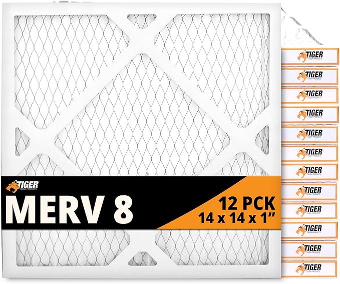 Tiger Tough 14x14x1 Air Filter MERV 8 MPR 600-800, High-Performance Pleated HVAC AC Furnace Filter Replacement for Home, 12-Pack