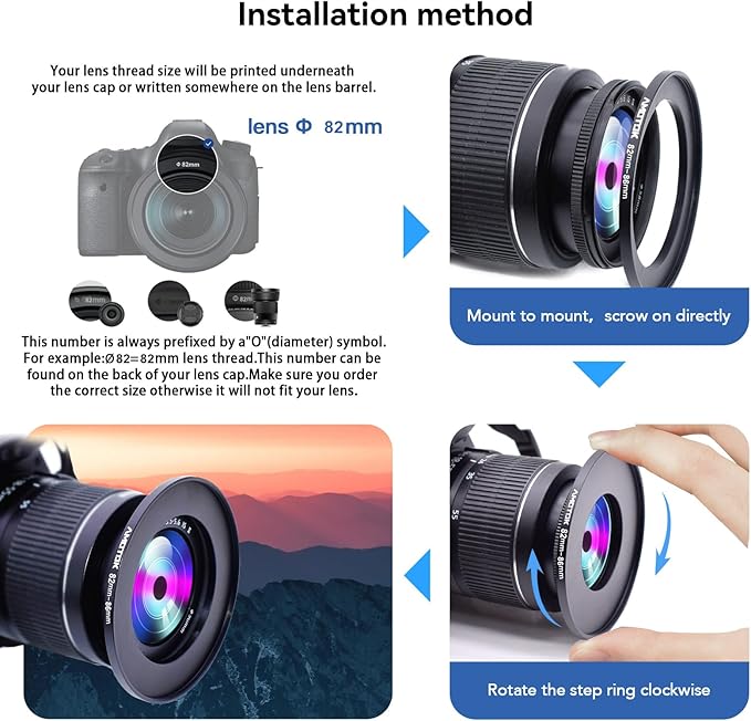 82mm Lens to 86mm Camera Lens Adapter,82mm to 86mm Filter Step up Ring Adapter Ring,Compatible All 86mm Filter Accessory