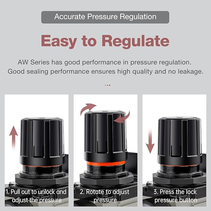 SNS 1/2”NPT Compressed Air Filter Regulator Piggyback Combo, Semi-auto Drain, 5 Micron Brass Filter, Gauge and Bracket, Poly Bowl with Metal Guard AW4000-N04A