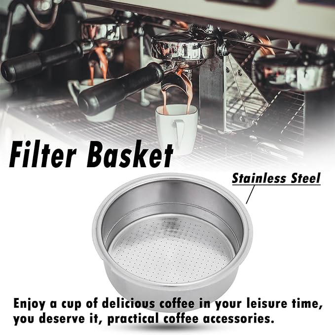 51mm Stainless Steel Coffee Filter Double Layer Filter Basket Stainless Steel Portafilter Basket Espresso Handle Compatible for Portafilter Coffee Machine(Double Cup)