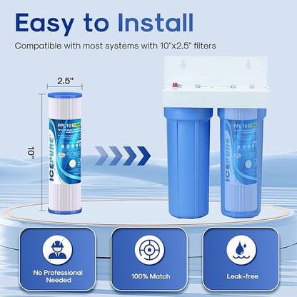ICEPURE 20 Micron 10" x 2.5" Pleated Sediment Cartridge Replacement Universal Whole House Pre-Filter Compatible with R50, Dupont WFPFC3002, Whirlpool WHKF-WHPL, GE FXWPC, Any 10 inch RO Unit, 4PACK