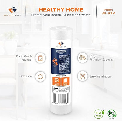 Aquaboon 5 Micron 10 x 2.5 Sediment Filter - Whole House Water Filter Replacement Compatible with Well Water Filters - P5, AP110, WHKF-GD05, 50 Pack