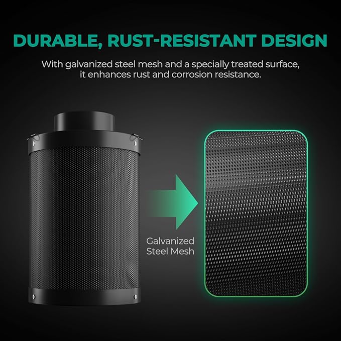 MARS HYDRO 4 Inch Carbon Filter, Inline Air Filter Odor Control with Australian Virgin Charcoal, Carbon Filter for Inline Fan, Grow Tent, Hydroponics, Pre-Filter Included, Reversible Flange
