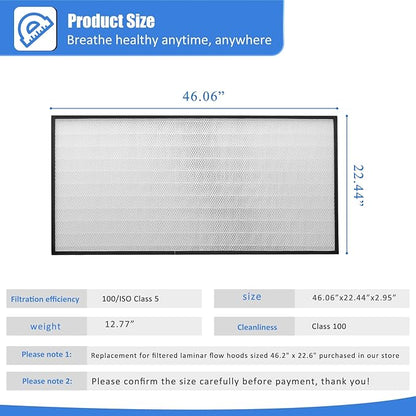 FFU,HEPA H14 LaminarFlowHoodFilterReplacement Kit 1 piece,Updated Fan Filter UnitcompatiblewithLaminarFlowHood FFU 46.2”x22.6”,100/ISO level 5,Mushroom with Safety Lock
