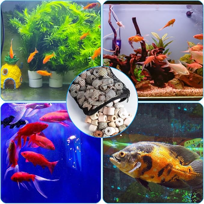 12 Pcs Reusable Zipper Filter Media Bags for Aquarium Fish Tank - Mesh Bags for Activated Carbon, Ceramic Rings, Bio Balls, Biological Filtration