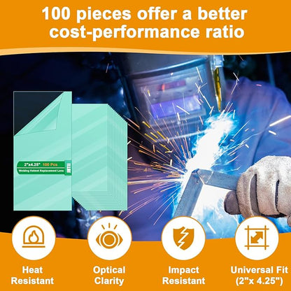 100PCS Welding Helmet Replacement Lens, 2"x4.25" Clear Anti-Scratch Polycarbonate Lens for Arc/MIG/TIG Welding, Fits Most Standard Welding Helmets