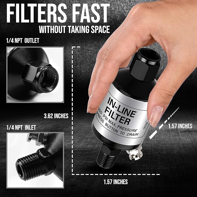 LE LEMATEC Air Compressor Water Separator - 1/4 NPT Inline Moisture Trap, Air Dryer for Pneumatic Tools, HVLP Spray Paint Gun & Airbrush with Easy Drain Valve, AI303 (Pack of 2)