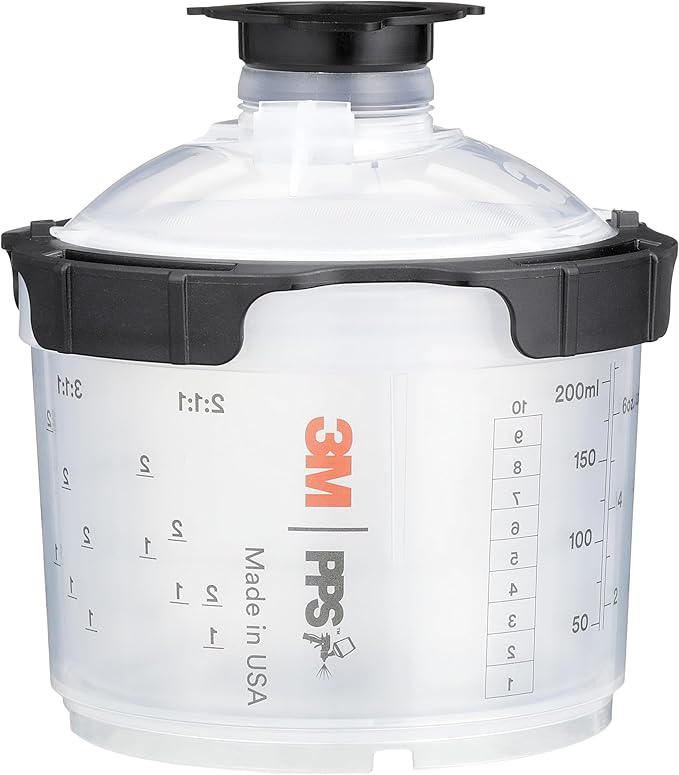 3M PPS 2.0 Spray Gun Cup, Lids and Liners Kit, 26114, Mini, 6 Ounces, 200-Micron Filter, Use for Cars, Furniture, House and More, 1 Paint Cup, 50 Disposable Lids and Liners, 32 Sealing Plugs, White