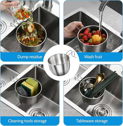 Stainless Steel Sink Food Catcher, Multifunctional Hanging Sink Strainer Colander Drain Basket for Filter Kitchen Waste and Wash Fruits or Vegetables