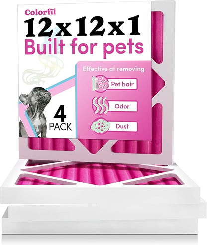 Colorfil 12x12x1 Air Filter (4-Pack) | Made in the USA | Color Changing | Remove Cat and Dog Odor | MERV 8 for Pet Hair Dander and Dust | 11.75"x11.75"x0.75" Exact Size