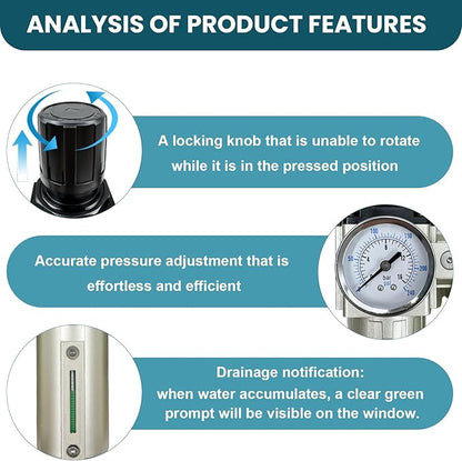 Upgraded 1/2" NPT Industrial Grade 4 Stage Air Drying System, Particulate Filter, Coalescing Filter, Desiccant Dryer & Air Regulator - for Plasma Cutter, Paint Spray, 3Filter&1Dryer System，Auto Drain