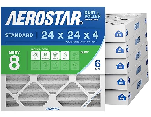 Aerostar 24x24x4 MERV 8 - 6 Count - High Efficiency Pleated HVAC, Furnace & Air Conditioner Filters - Removes Dust, Lint, Mold & Allergy-Causing Pollen