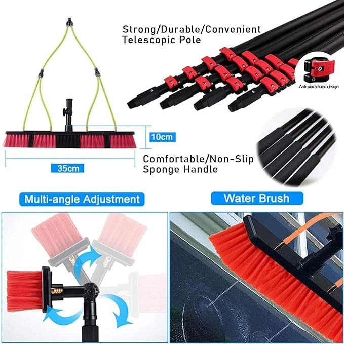 Spray Bar Kit Window Cleaning Brush, Outdoor Window Glass Solar Panel Cleaning,Extendable Cleaner For Greenhouse Roofs, Cleaning Photovoltaic And Solar Panels/35Cmbrushhead/12M/3,35cmbrushhead,9M/30F