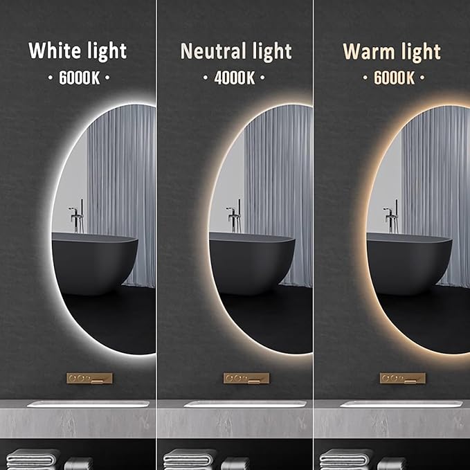 Inner Sand Smart Illuminated LED Bathroom Mirror, Wall Mounted Multifunction Bathroom Vanity Mirror with Dimmable Brightness | Sensor Touch | Demister Pad | Time Temperature(Defog+Dimmable,60x80cm)