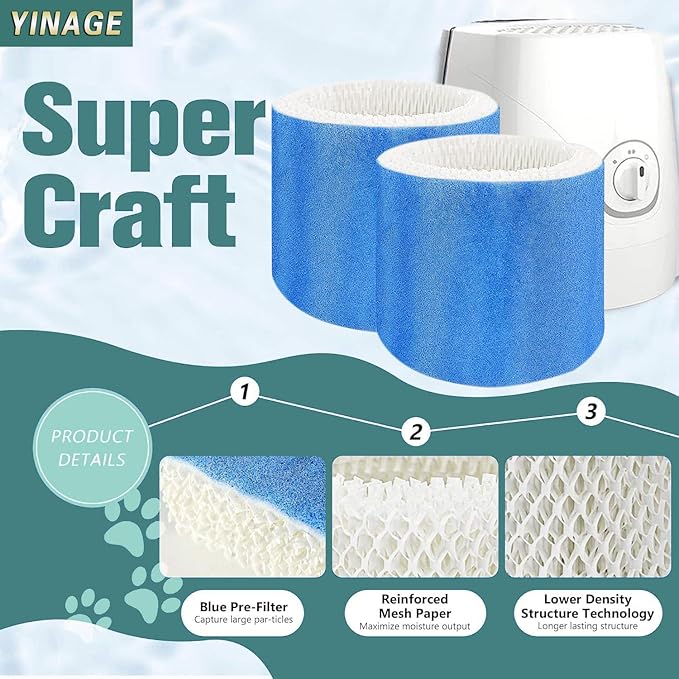 HC888 Humidifier Wicking Filter C Replacement for Honeywell HCM-890 HEV-320, Walgreens HC-888 HC-888N HCM-890 HEV-320 Series & Duracraft D88 DCM-200 DH-890 Cool Mist,8Pack Blue